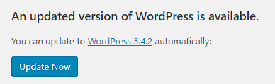 WordPress admin screen showing that an update of WordPress is available.