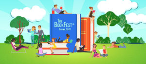 The BookFest website developed by Invouq illustration of people outdoors enjoying books